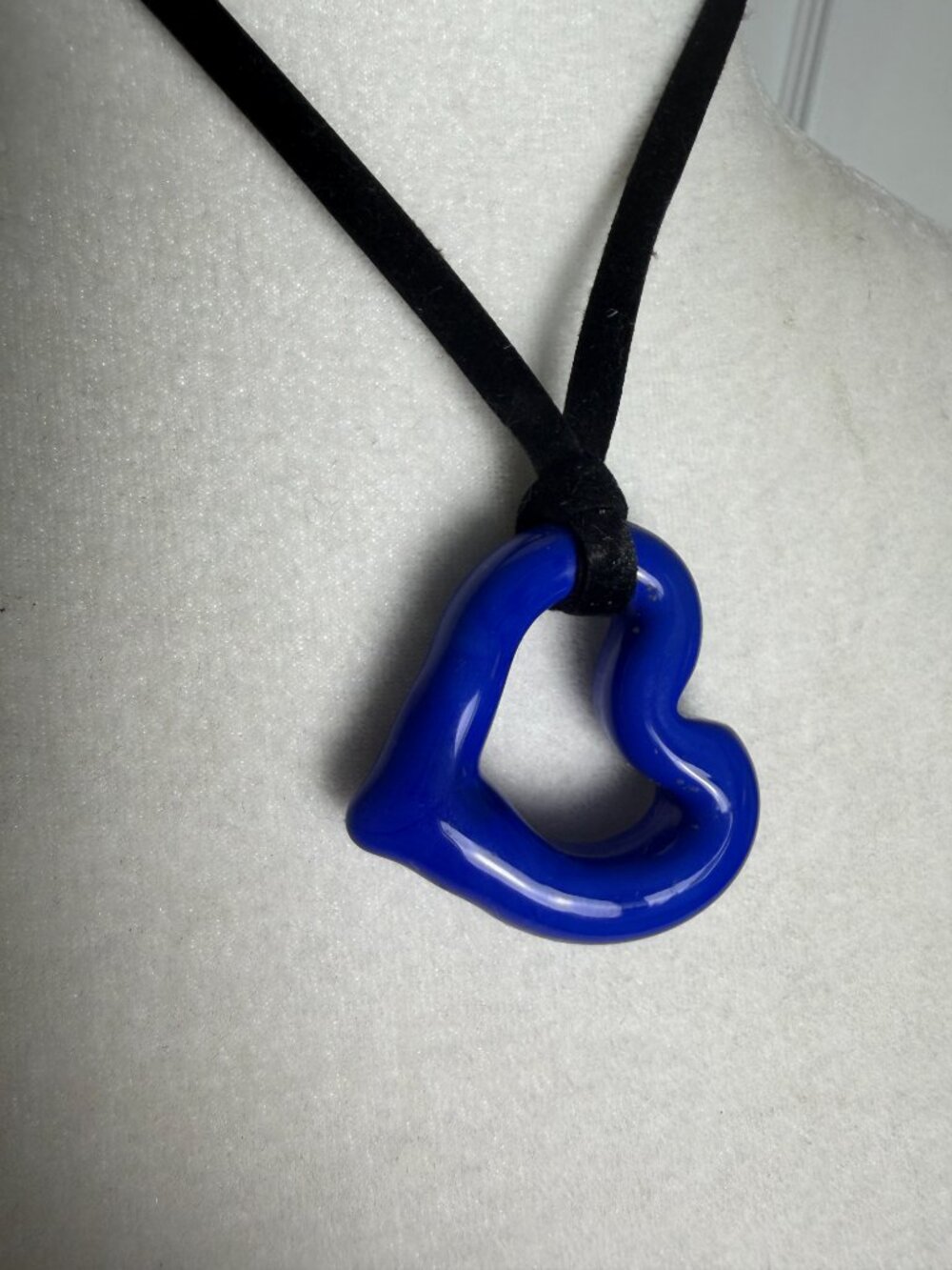 Vintage Cobalt Blue Purple Murano Style Glass Pendant on Velvet Ribbon Necklace